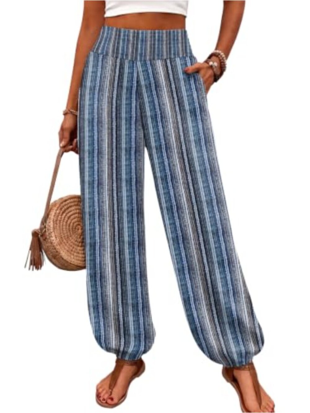 Women's High Waist Harem Pants with Pockets Wide Leg Casual Trousers